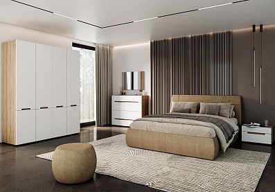 Спальня Анри 3, тип кровати Мягкие, цвет Швейцарский вяз, Белый