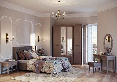 Спальня Кантри 5, тип кровати Мягкие, цвет Серый камень